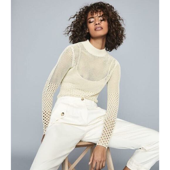 REISS Roni Open-Knit Jumper Pullover Sweater Crewneck in Natural Size S NWT - Picture 2 of 13